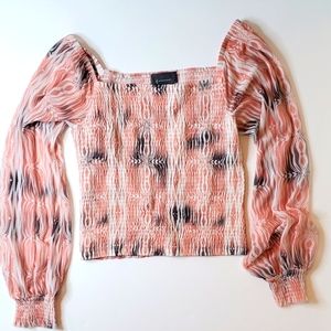 ANTHROPOLOGIE Rouen Pink Watercolor Smocked Blouse